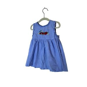 Samara Dress Girls 3T Blue Gingham Fruit Embroidered Sleeveless Sundress